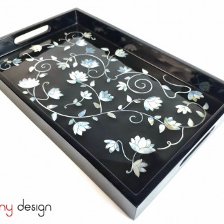 Rectangular lacquer tray with pearl flowers  25*40cm